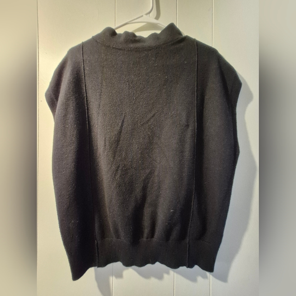 Black Mock Neck Mini-sleeve Sweater Knit Top | Minimalist Workwear | Size L